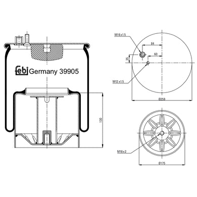 Rear Air Spring Inc Steel Piston Fits MAN FOC L 2000FOC L2000 Febi 39905