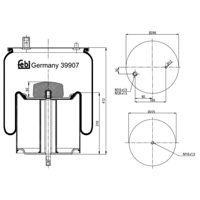 Rear Air Spring Inc Steel Piston & Piston Rod Fits Volvo FE G2 G3FE R Febi 39907