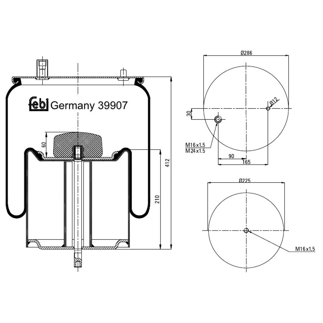 Rear Air Spring Inc Steel Piston & Piston Rod Fits Volvo FE G2 G3FE R Febi 39907