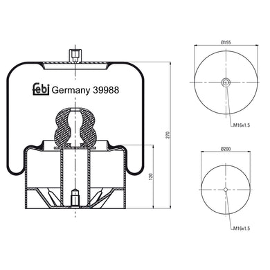 Air Spring Inc Steel Piston Fits EVOBUS bitte Abmessungen beachten/pl Febi 39988