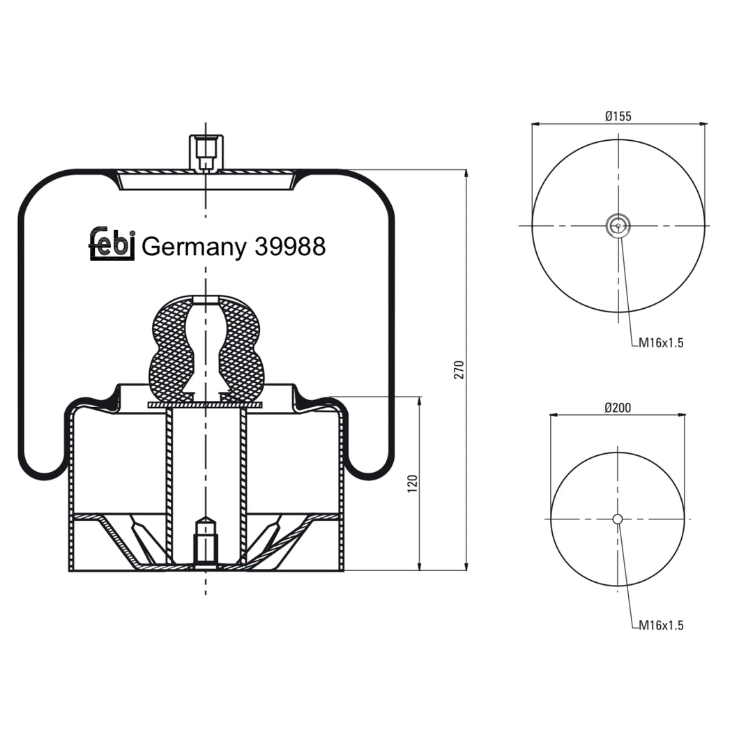 Air Spring Inc Steel Piston Fits EVOBUS bitte Abmessungen beachten/pl Febi 39988