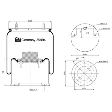 Air Spring Inc Steel Piston Fits Sauer Achsen OE 3229003600 Febi 39994