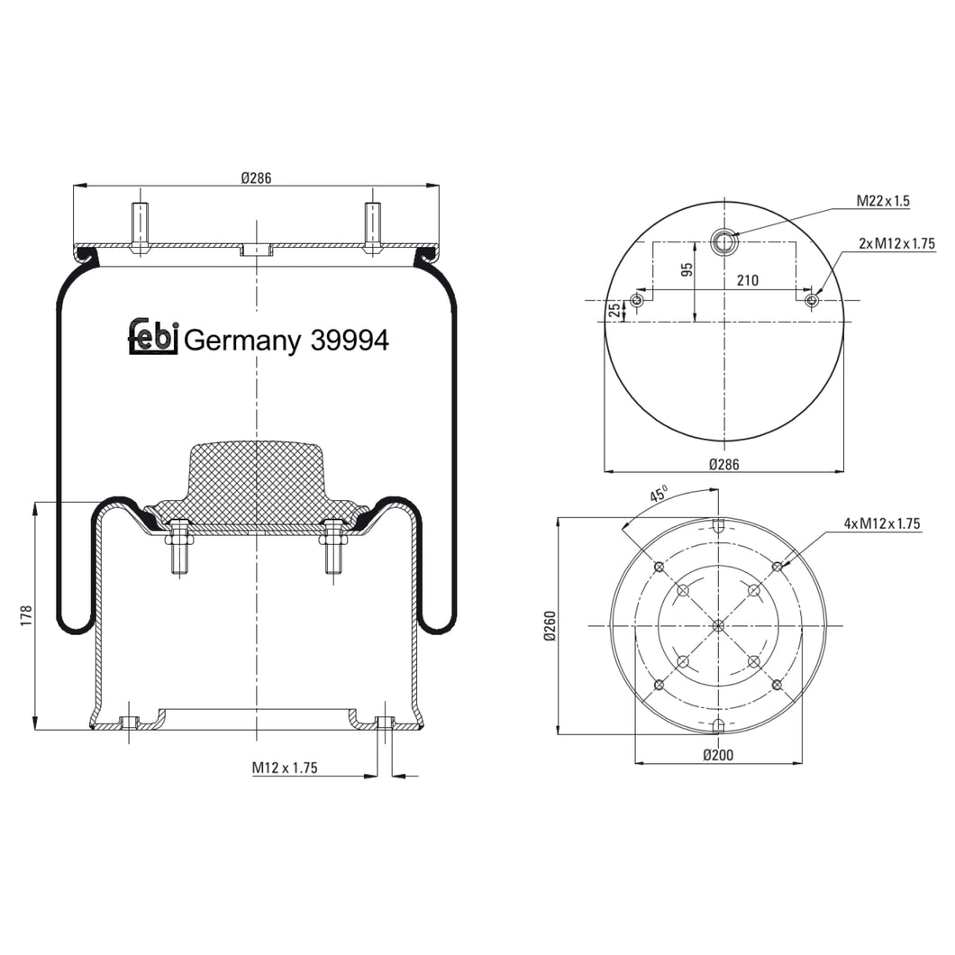Air Spring Inc Steel Piston Fits Sauer Achsen OE 3229003600 Febi 39994