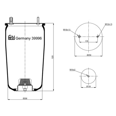 Air Spring No Piston Fits Bergische Achsen OE 542941250 Febi 39996