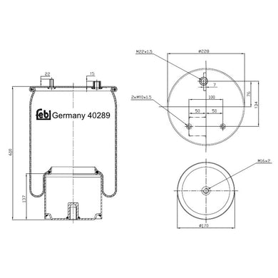 Rear Air Spring Inc Steel Piston Fits DAF CF E6 XF 105 E6CF Febi 40289