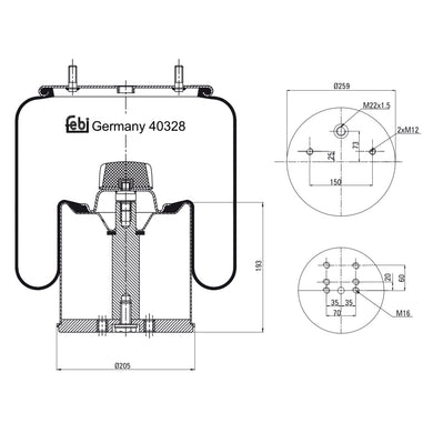 Air Spring Inc Steel Piston Fits Bergische Achsen OE 542941281 Febi 40328