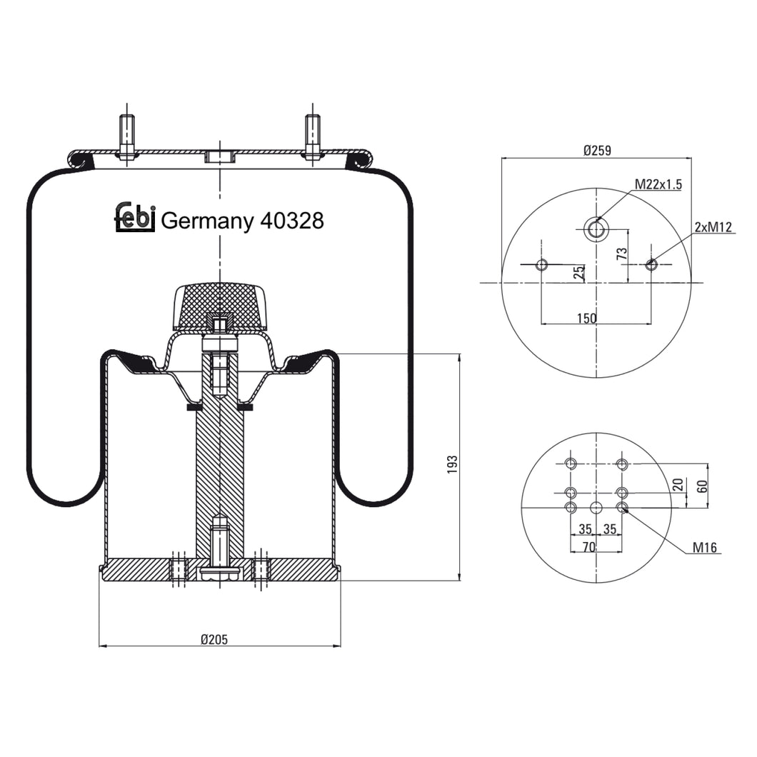 Air Spring Inc Steel Piston Fits Bergische Achsen OE 542941281 Febi 40328