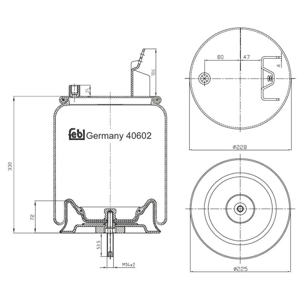 Rear Air Spring Inc Steel Piston & Piston Rod Fits Volvo FH G3 FH12 G Febi 40602