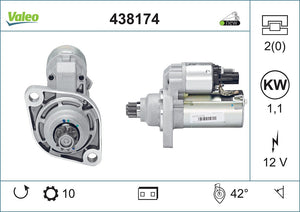 Starter Motor Fits Audi A1 A3 Q3 S3 TT Seat Altea Ibiza Leon Toledo Valeo 438174
