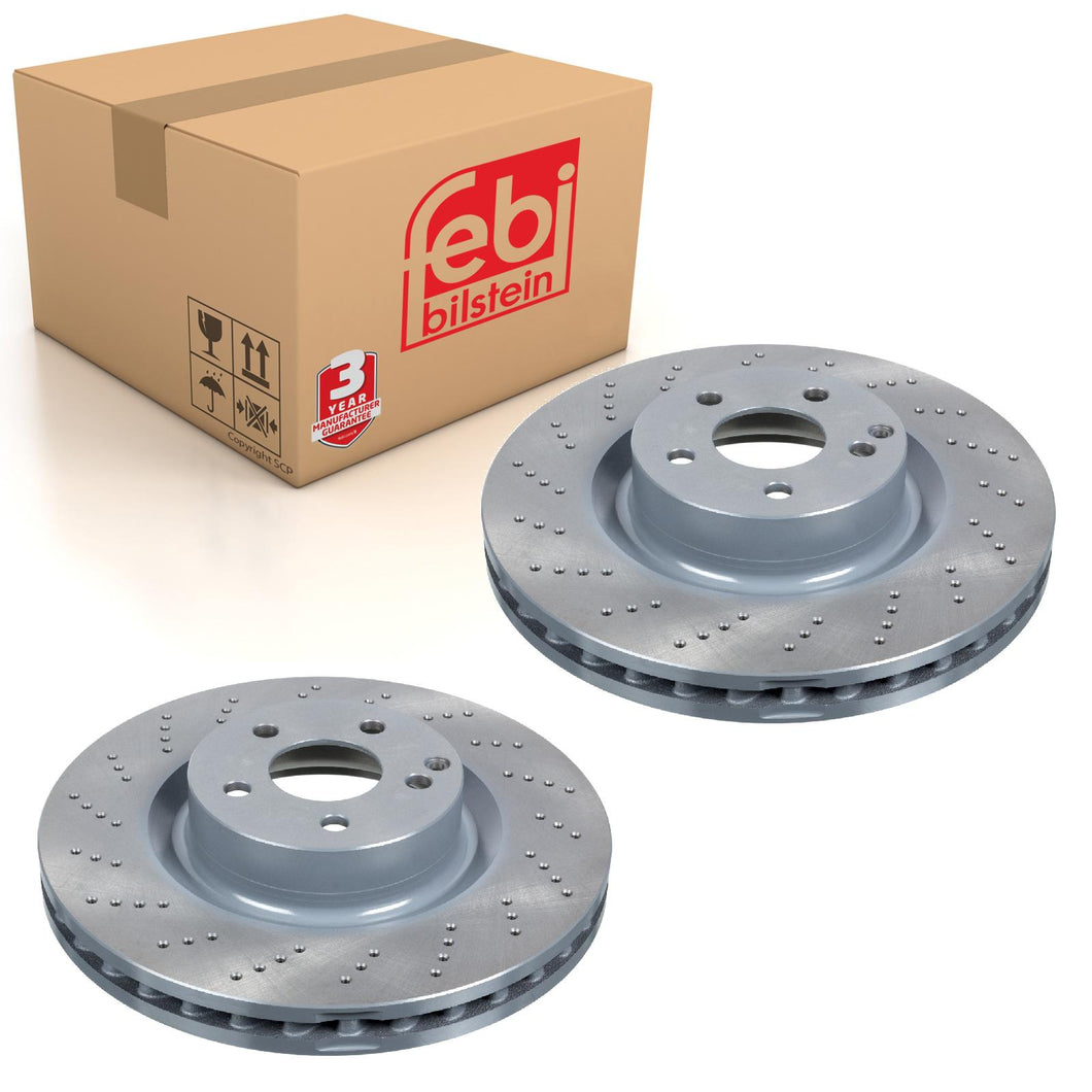 Pair of Front Brake Disc Fits Mercedes Benz C-Class Model 204 E-Class Febi 44007