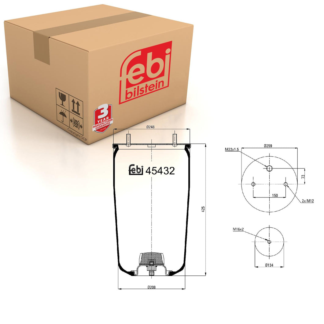 Air Spring No Piston Fits Bergische Achsen OE 542942040 Febi 45432