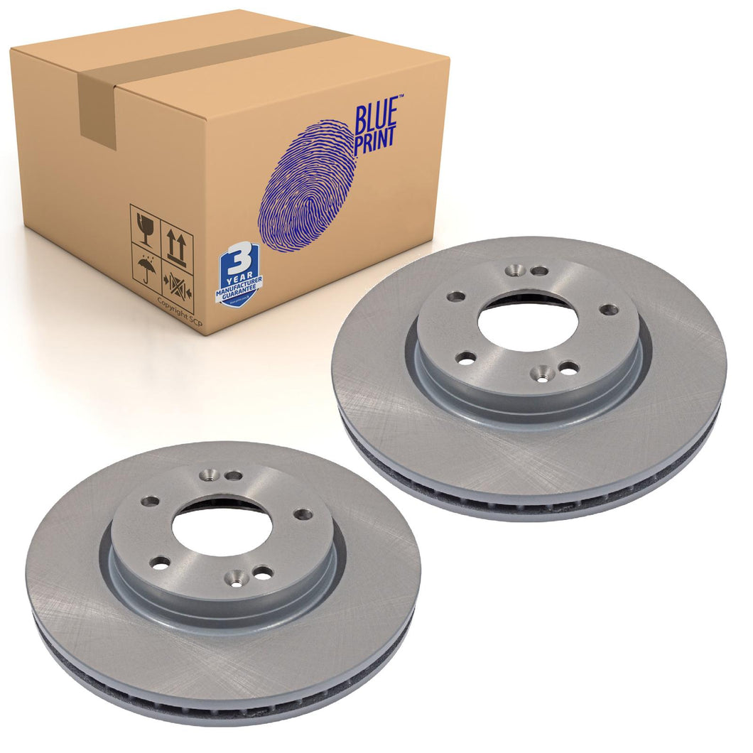 Pair of Front Brake Disc Fits Hyundai Santa Fe Trajet Blue Print ADG04344