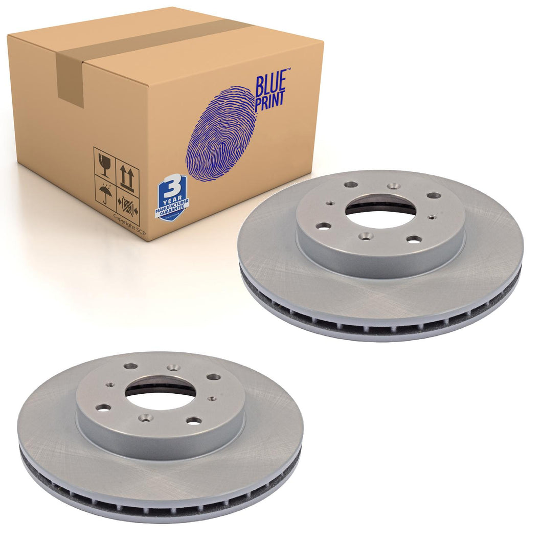 Pair of Front Brake Disc Fits Honda Accord CR-V Prelude V Blue Print ADH24331