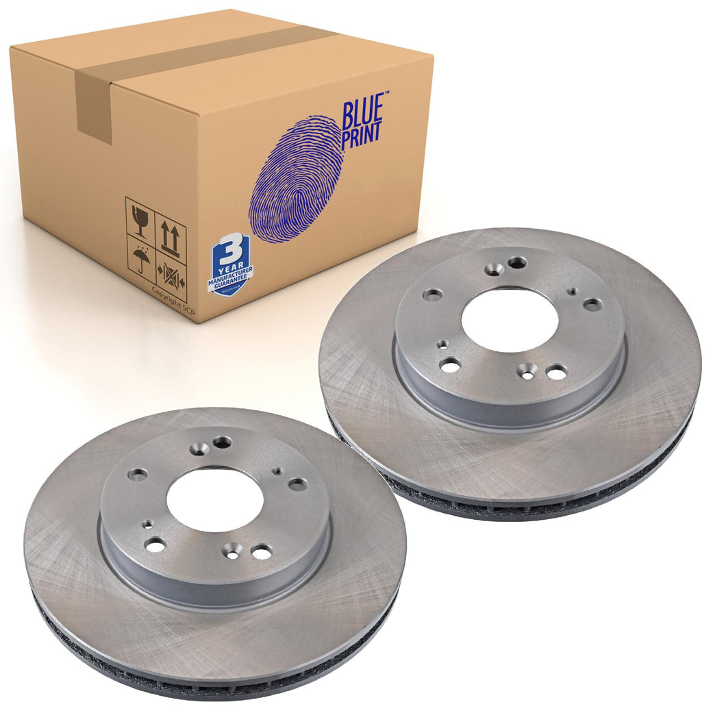 Pair of Front Brake Disc Fits Honda CR-V Civic VII Blue Print ADH24394