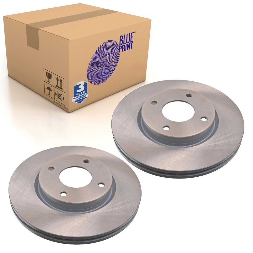 Pair of Front Brake Disc Fits Nissan Cube Sentra Tiida I Blue Print ADN143133