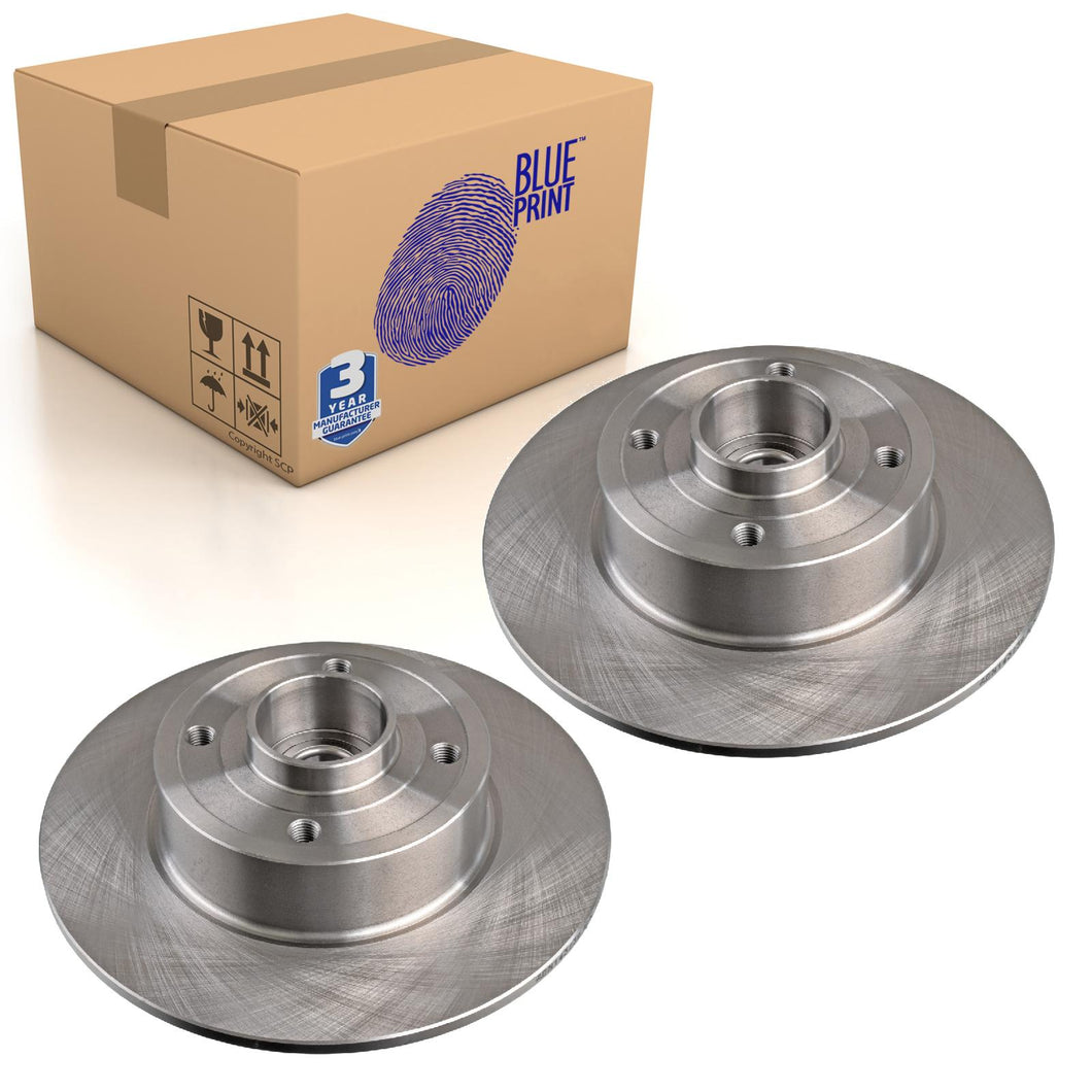 Pair of Rear Brake Disc Inc Wheel Bearing Abs Sensor Ring A Blue Print ADN143139