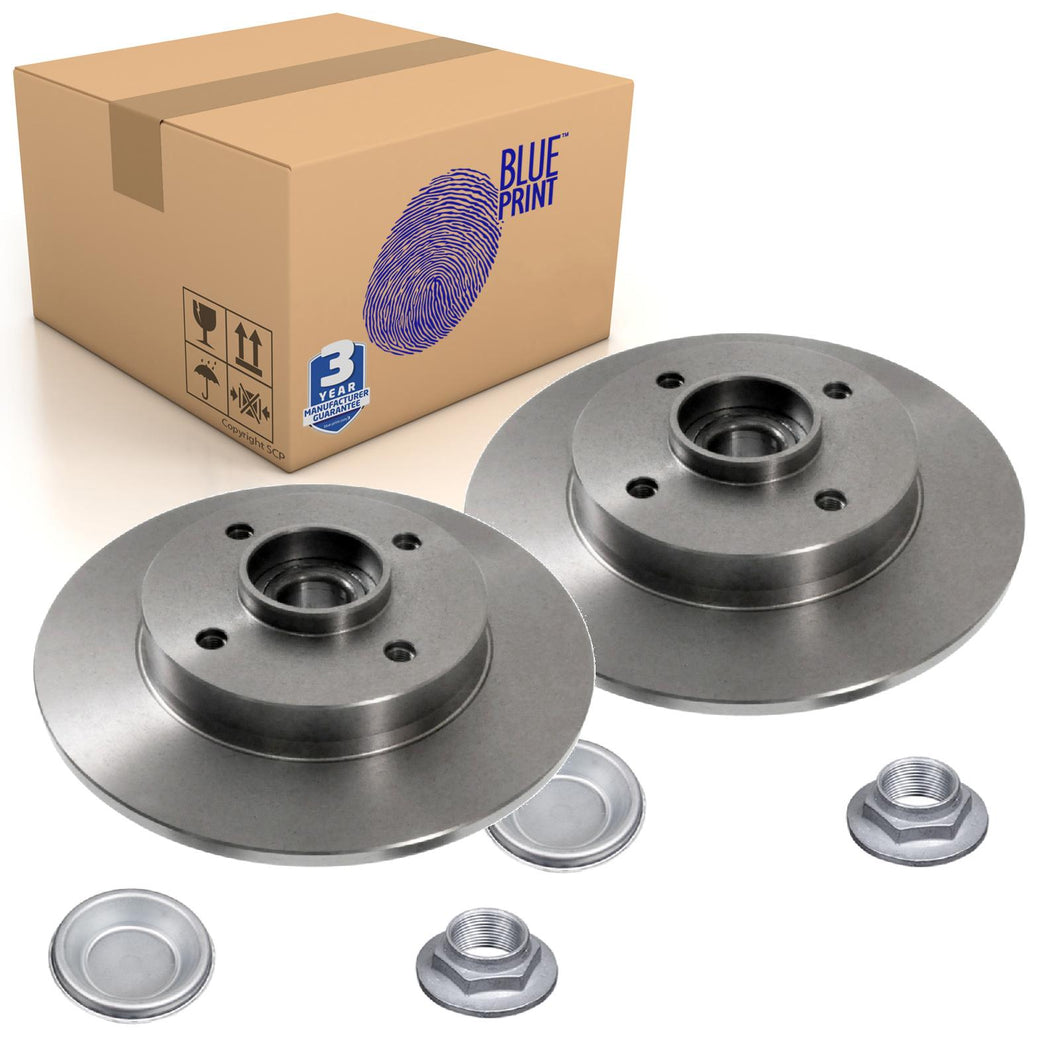 Pair of Rear Brake Disc Inc Wheel Bearing Abs Sensor Ring A Blue Print ADP154304