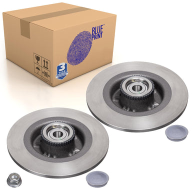 Pair of Rear Brake Disc Inc Wheel Bearing Abs Sensor Ring A Blue Print ADR164324