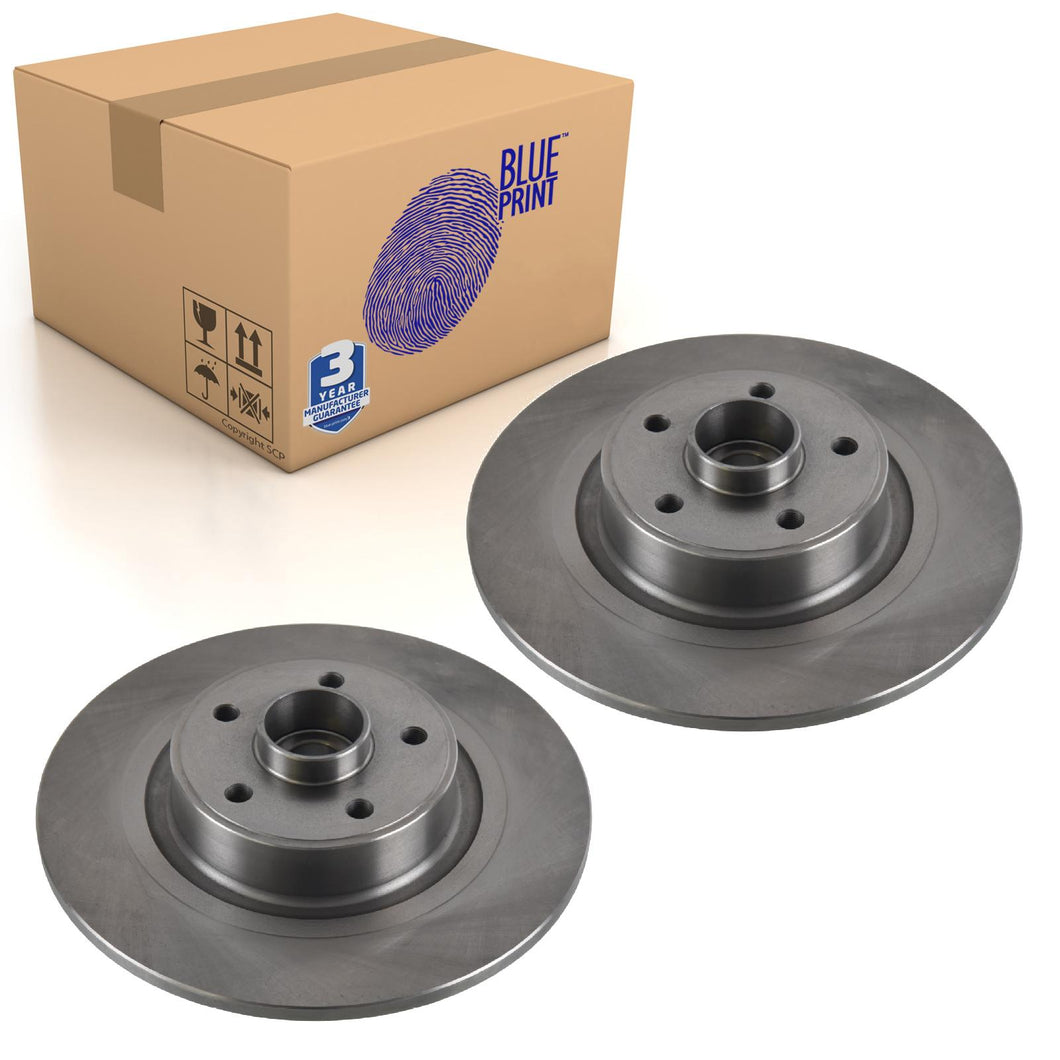 Pair of Rear Brake Disc Inc Wheel Bearing & Abs Sensor Ring Blue Print ADR164336