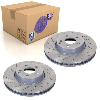 Pair of Front Brake Disc Fits Mercedes Benz E-Class Model 2 Blue Print ADU174303