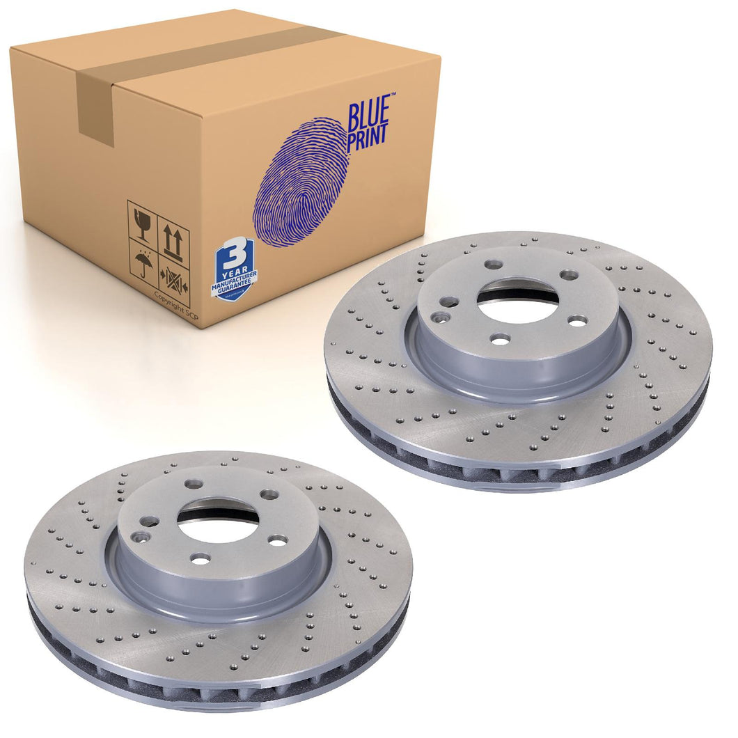 Pair of Front Brake Disc Fits Mercedes Benz E-Class Model 2 Blue Print ADU174303